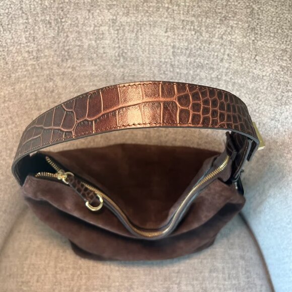 Claudia Firenze Chocolate Brown Leather & Suede Shoulder Bag NWT - Picture 4 of 10